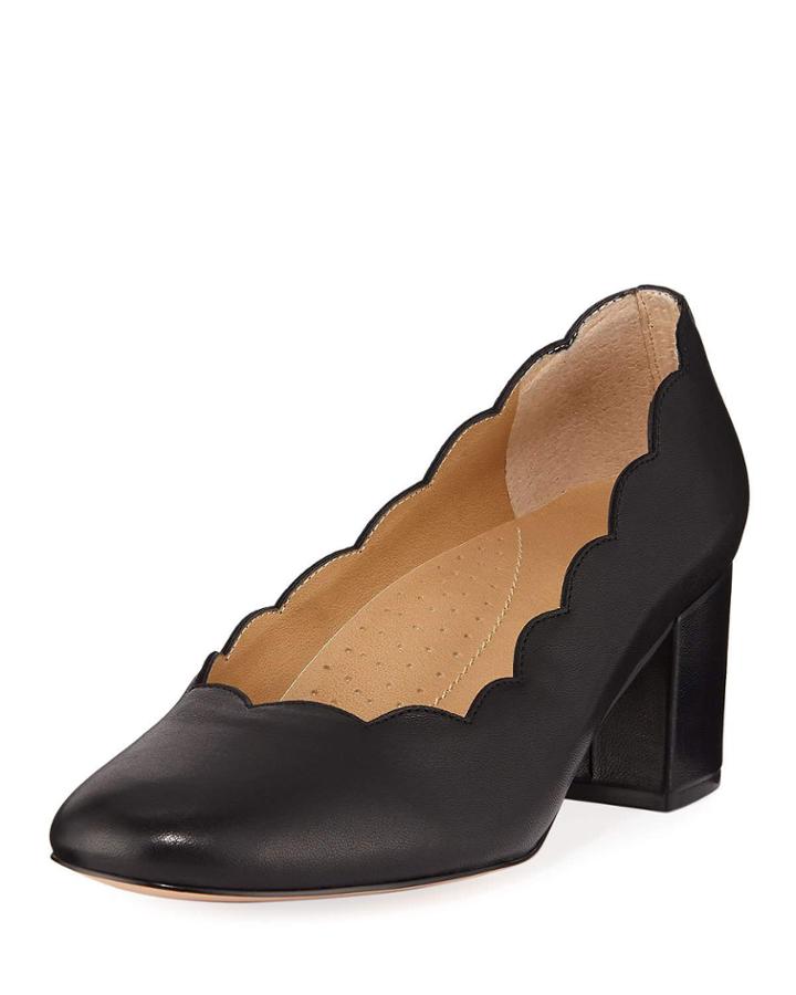 Zolda Scalloped Leather Pumps, Black