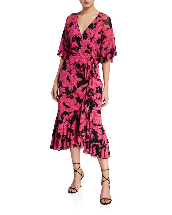 Zion Floral-print Frill Wrap Dress