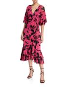 Zion Floral-print Frill Wrap Dress