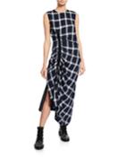 Wool-blend Checked Draped Drawstring Dress