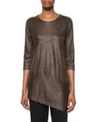 3/4-sleeve Distressed Faux-suede Tunic,