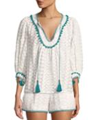 Zoey Embroidered Tassel-tie Top