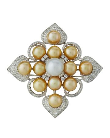14k White Gold Diamond & Mother-of-pearl Pin