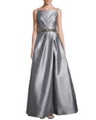 Square-neck Gown With Beaded Band, Gunmetal