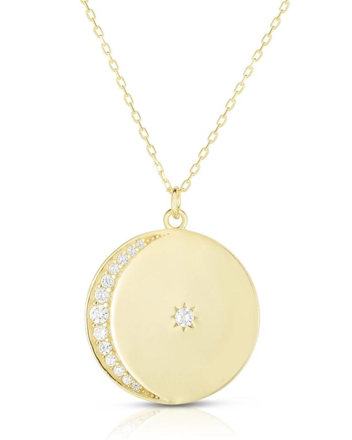Moon & Star Disc Pendant Necklace, White