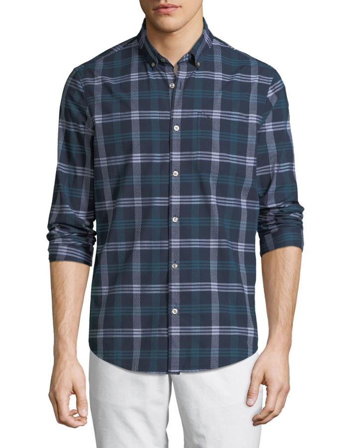 Men's Long-sleeve Button-front Dobby Plaid