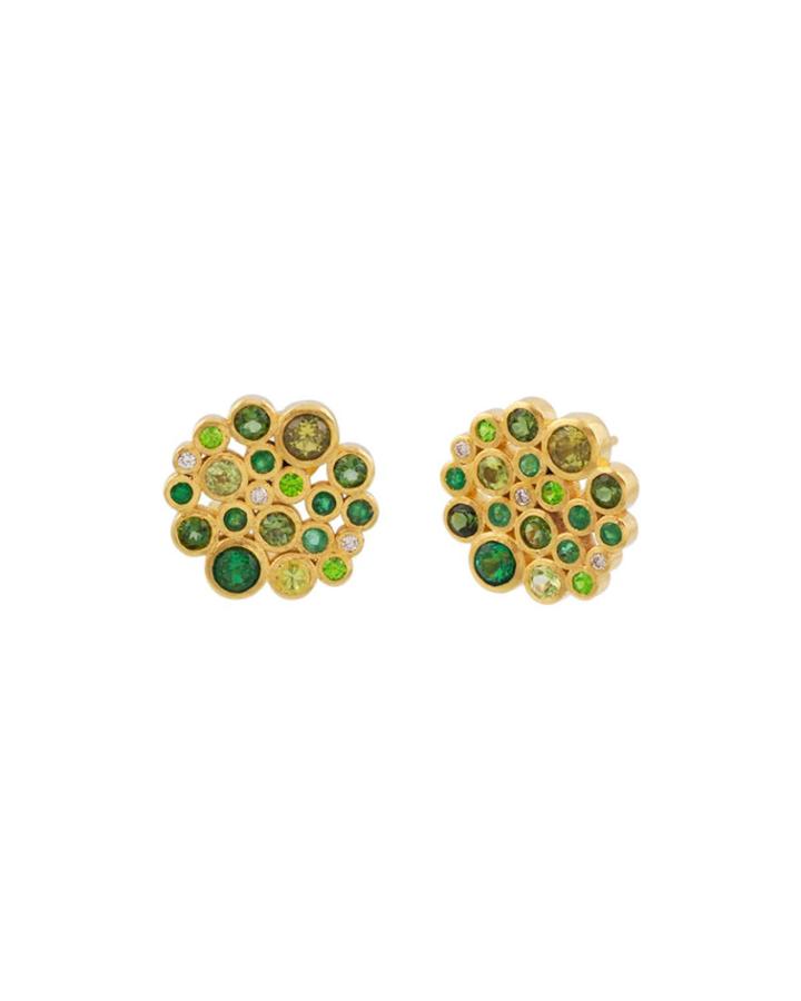 Pointelle 22k Gold Garnet And Emerald Earrings