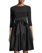 3/4-sleeve Taffeta Fit-and-flare Dress