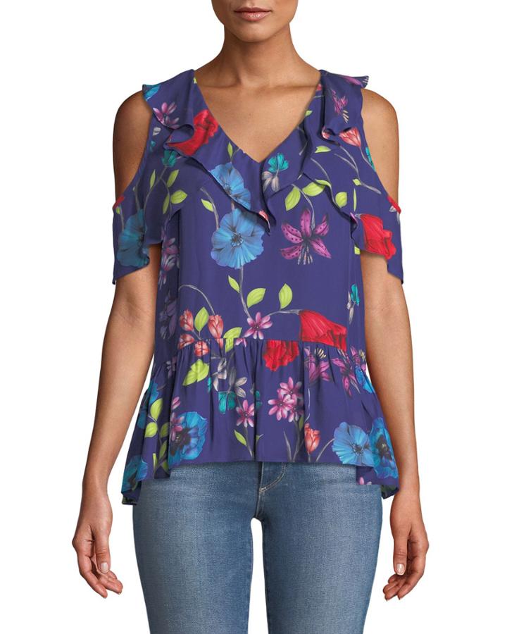 Dedra Floral Cold-shoulder Top