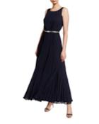 Pleated Maxi Dress With Belt