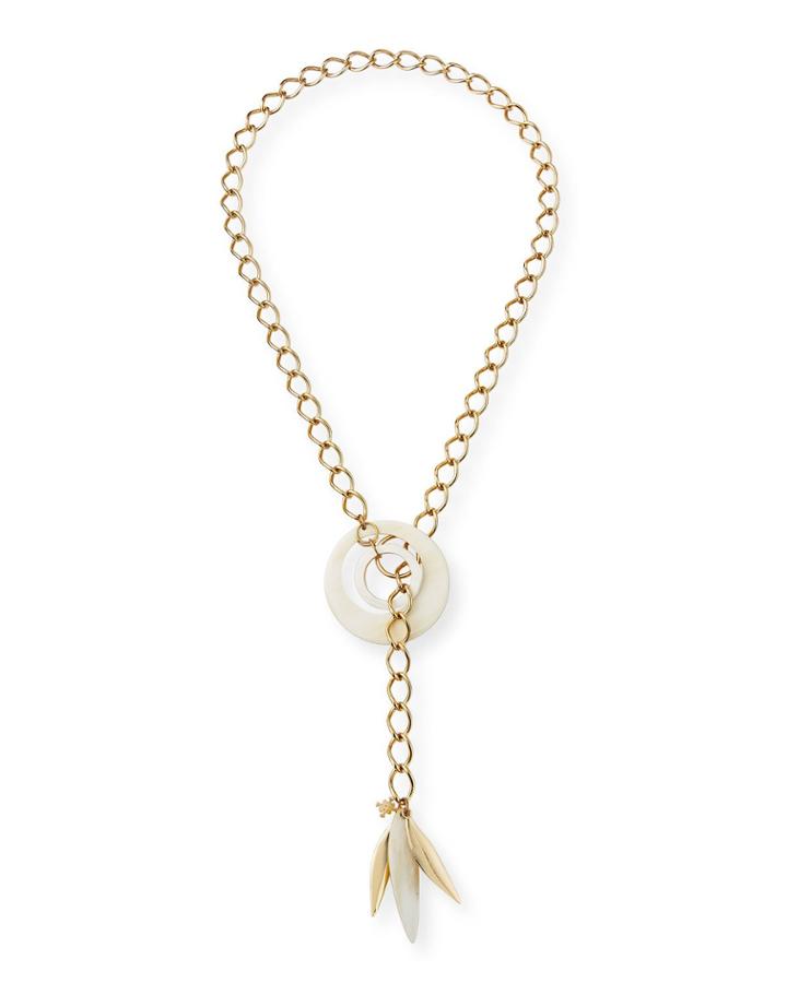 Adjustable Chain & Horn Lariat Necklace, White