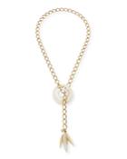 Adjustable Chain & Horn Lariat Necklace, White