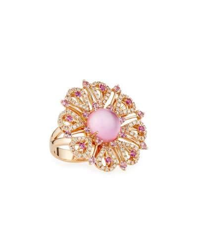 18k Rose Gold Diamond & Pink Sapphire Floral Ring