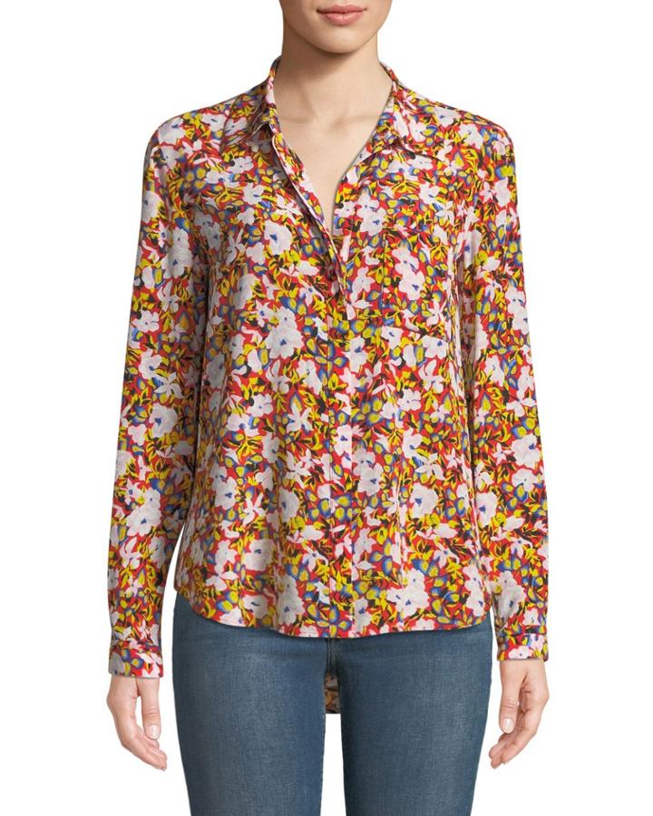 Silk Floral-print Collar Blouse