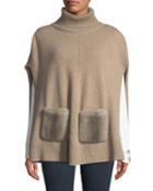 Cashmere Turtleneck Poncho W/ Fur Pockets