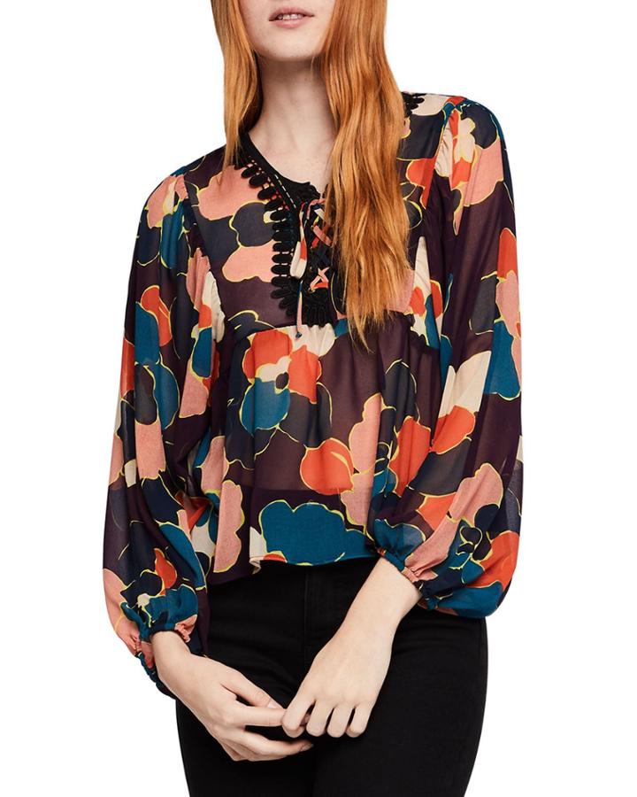 Floral Lace-up Babydoll Top