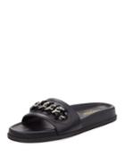Chain Flat Leather Slide