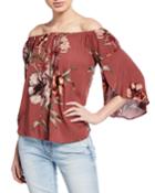 Floral Off-the-shoulder Tie-front Top