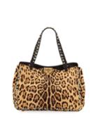 Leopard-print Mixed-studs Calf Hair Tote Bag