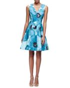 Sleeveless Floral-print A-line Dress, Blue/multi