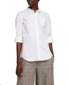 Long-sleeve Button-front Cotton Poplin Shirt W/
