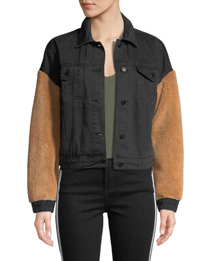 Berry Faux-shearling Sleeve Denim Jacket