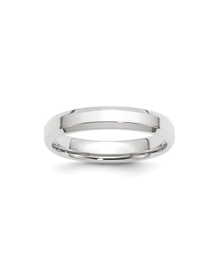 14k White Gold Bevel-edge Comfort Fit Wedding Band Ring,