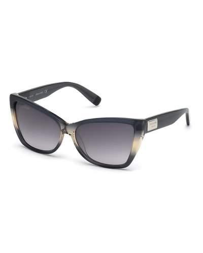 Gradient Plastic Cat-eye Sunglasses, Gray/honey