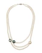 14k White Gold 2-row Tricolor Pearl Necklace