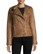 Vegan-suede Asymmetric-zip Moto Jacket, Earth