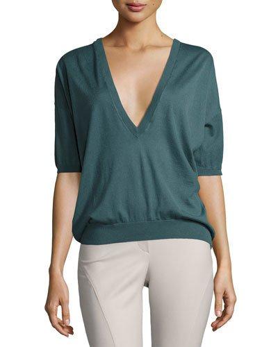 V-neck Cashmere-blend Sweater, Dark Green
