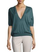 V-neck Cashmere-blend Sweater, Dark Green