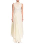 Effervescent Sleeveless Mixed-media Collage Dress With Asymmetric Hem
