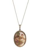Floral Mother-of-pearl & Diamond Oval Pendant Necklace