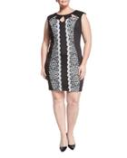 Sleeveless Lace-panel Sheath Dress, Black/ivory,