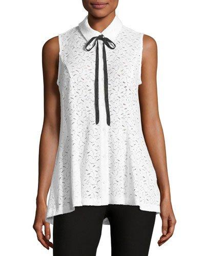 Lace Tie-neck Blouse, Ivory