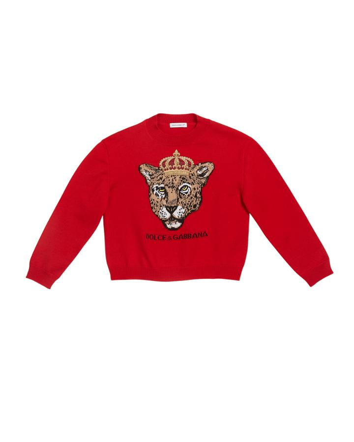 Girl's Leopard Queen Intarsia Sweater,