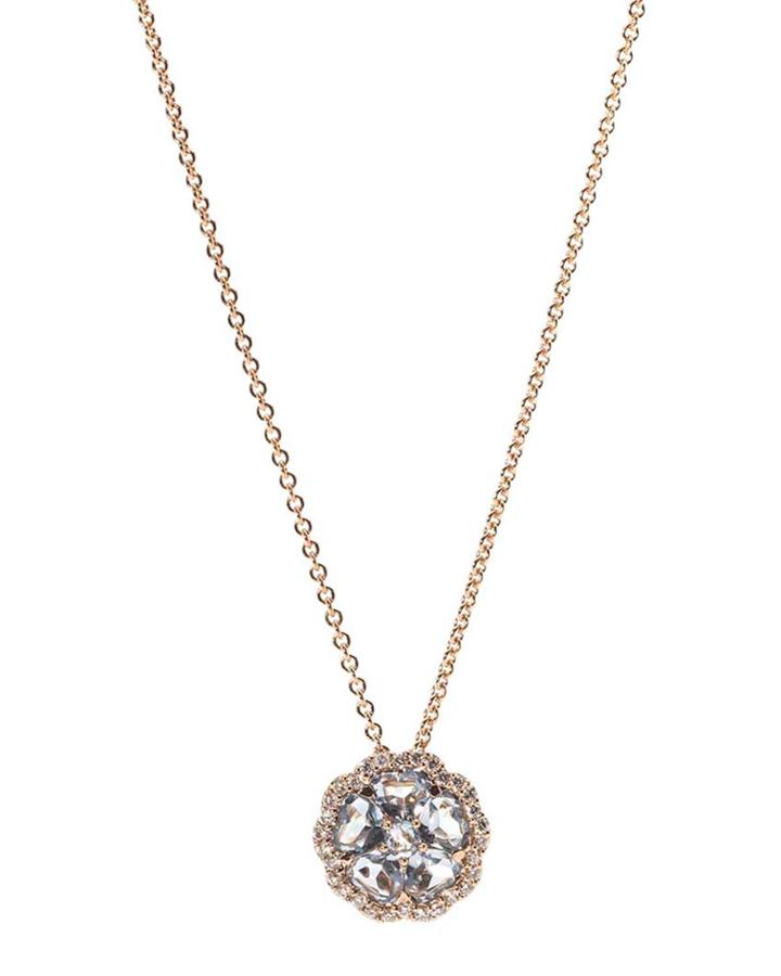 18k Rose Gold Diamond And Topaz Flower Pendant Necklace