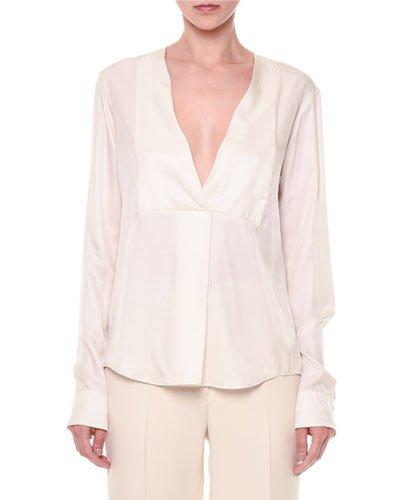 Via Crepe Front-paneled Blouse, Ivory