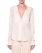 Via Crepe Front-paneled Blouse, Ivory