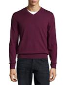 Cashmere V-neck Sweater, Dark Red