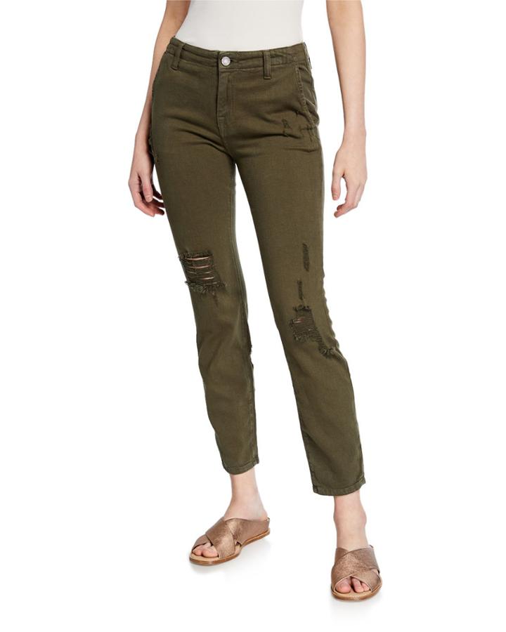High-rise Distressed Straight-leg Jeans