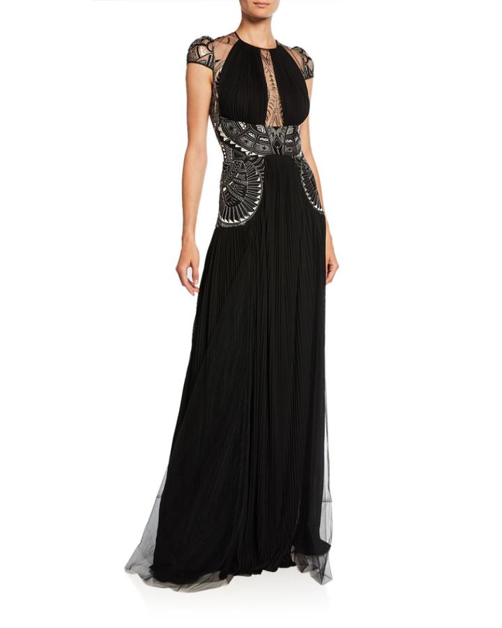 Misty Embellished-tulle Column Illusion Gown