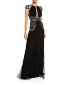 Misty Embellished-tulle Column Illusion Gown