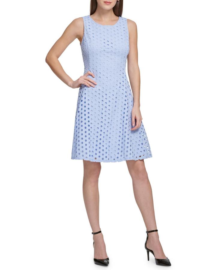 Circle Eyelet Cotton Fit-and-flare Dress