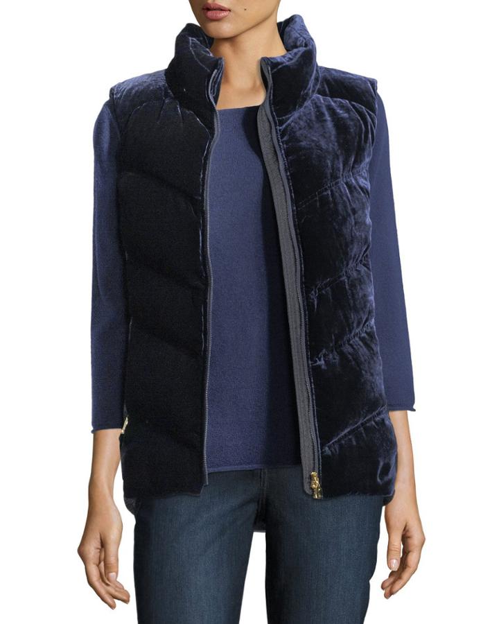 Sanni-d Velvet Quilted Down Puffer Vest