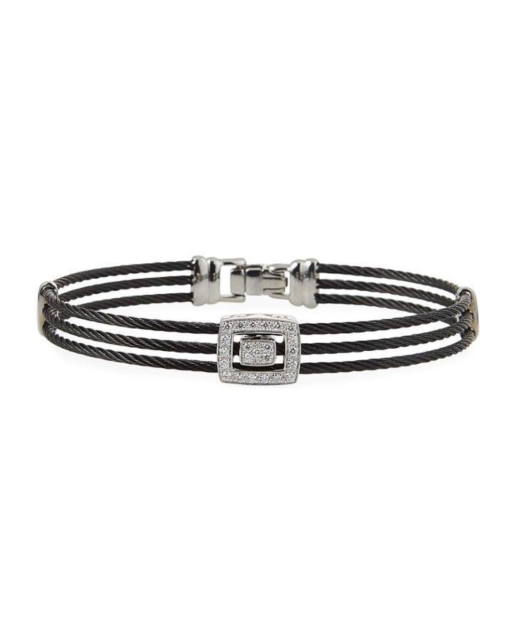 18k Rectangular Diamond & 3-row Cable Bangle, Black