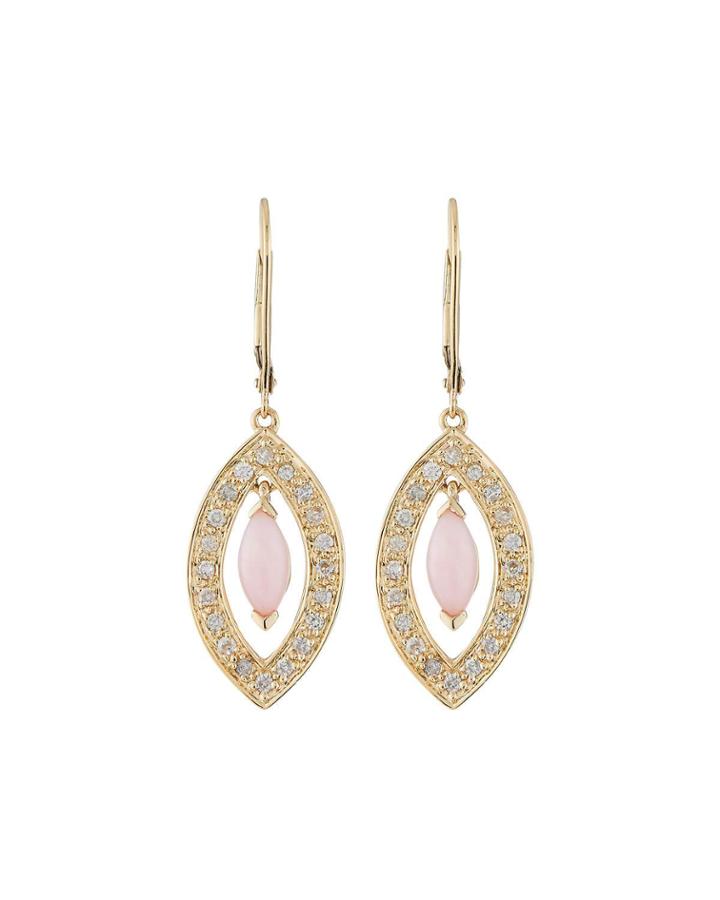 14k Opal Oval & Diamond Drop Earrings
