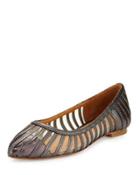 Kallie Mesh-inset Leather Flat, Pewter