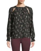 Kayla Smocked-cuff Floral Print Blouse